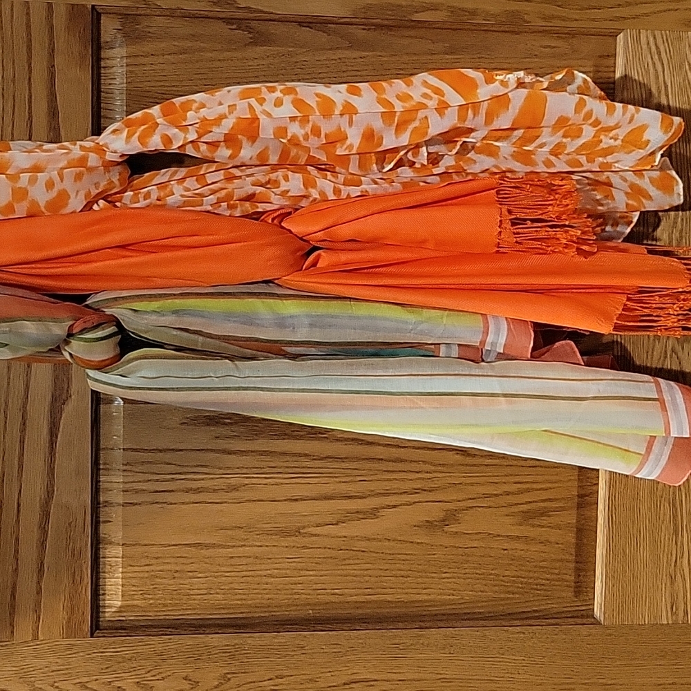 Bundle of 3 Orange collection of Scarves 2 new with tags